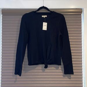 Madewell ribbed longsleeve black top with knot, size M NWT